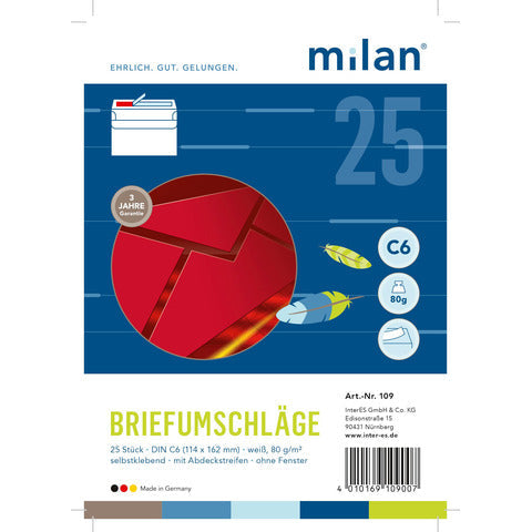 MILAN Briefumschläge C6 weiß haftklebend 25 Stk. / Packung