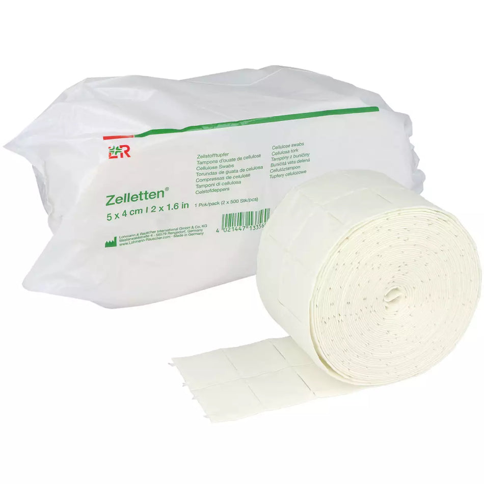Zelletten® Zellstofftupfer Rolle 4 x 5 cm, unsteril, 2 x 500 Stk. – L&R